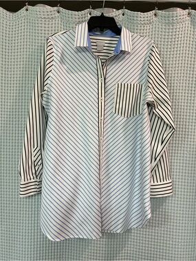 Chico's Striped Button-Down Shirt in Blue, White & Black